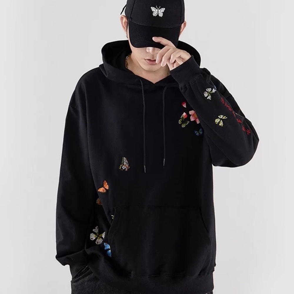 Black Butterfly Embroidered Hoodie